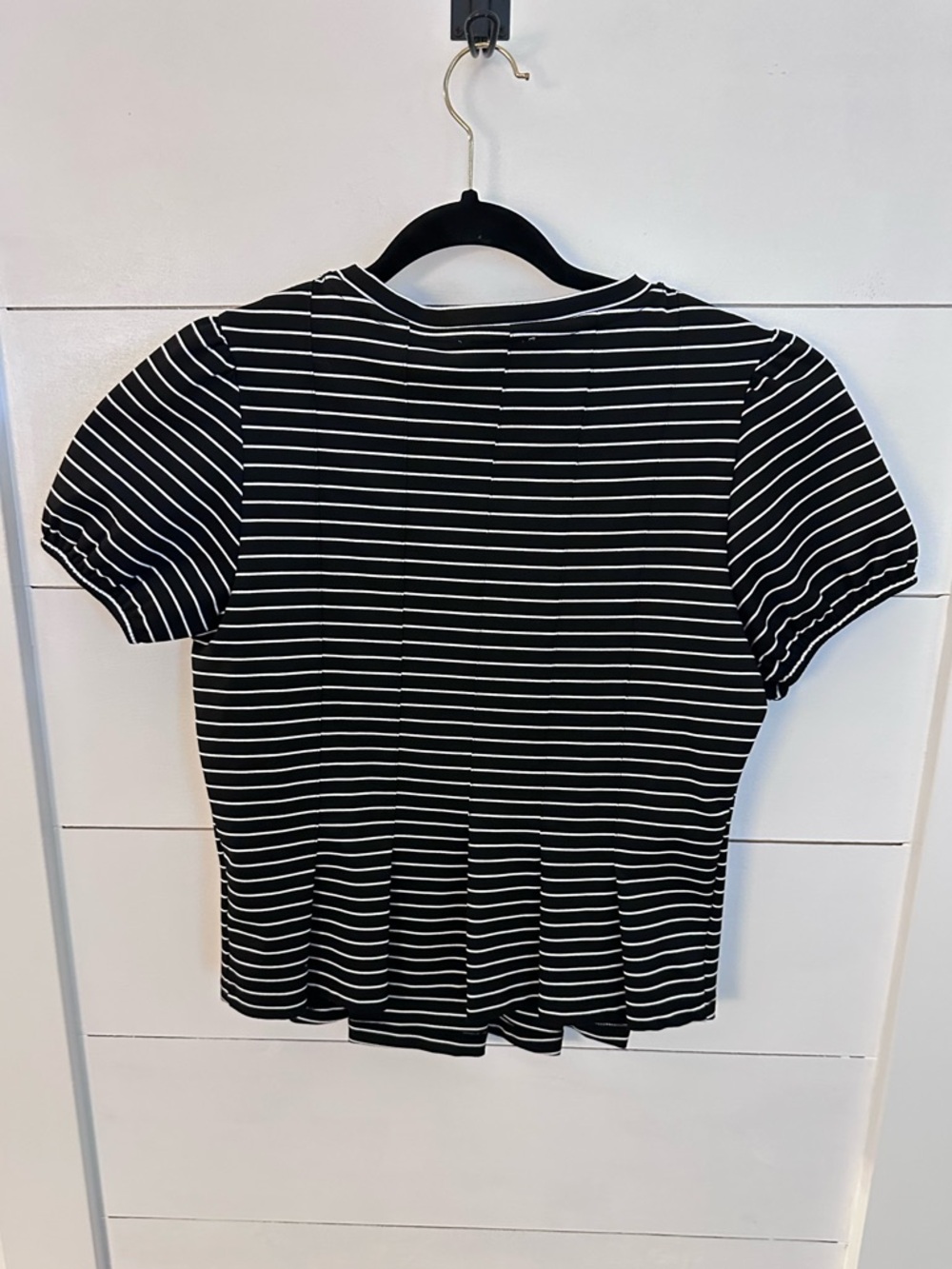 ANTHROPOLOGY MAEVE S Corset Peplum black-White stripe short sleeve stretch top - Picture 3 of 13